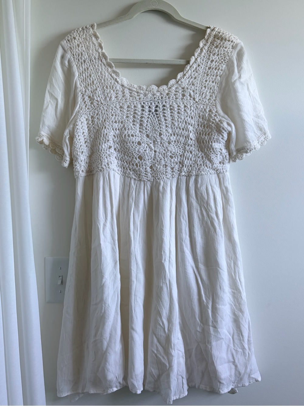 MINKPINK Anthropologie White Crocheted Bodice Mini Dress
